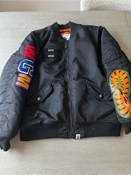 Bape Other - Bape Black Bomber Jacket with Multicolor WGM Sleeve and Tiger Arm Patch